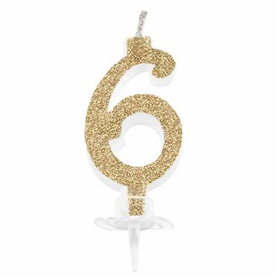 CANDELINA MINI NUMERALE CM.7 NR.6 GOLD GLITTER