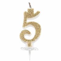 CANDELINA MINI NUMERALE CM.7 NR.5 GOLD GLITTER