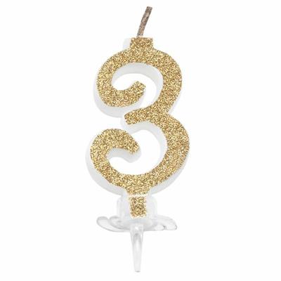 CANDELINA MINI NUMERALE CM.7 NR.3 GOLD GLITTER