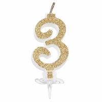 CANDELINA MINI NUMERALE CM.7 NR.3 GOLD GLITTER