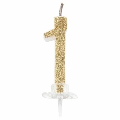 CANDELINA MINI NUMERALE CM.7 NR.1 GOLD GLITTER