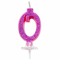 CANDELINA MINI NUMERALE CM.7 NR.0 FUXIA GLITTER