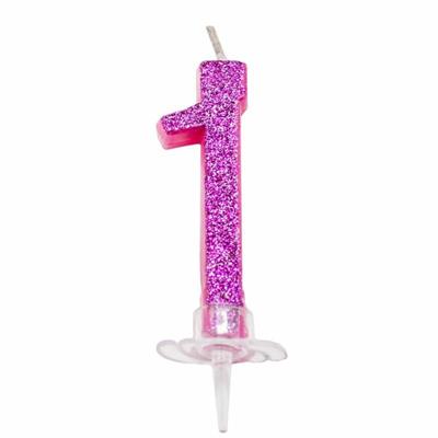 CANDELINA MINI NUMERALE CM.7 NR.1 FUXIA GLITTER