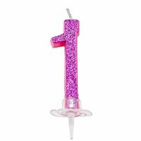 CANDELINA MINI NUMERALE CM.7 NR.1 FUXIA GLITTER