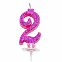 CANDELINA MINI NUMERALE CM.7 NR.2 FUXIA GLITTER