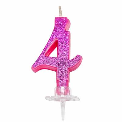 CANDELINA MINI NUMERALE CM.7 NR.4 FUXIA GLITTER