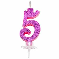 CANDELINA MINI NUMERALE CM.7 NR.5 FUXIA GLITTER