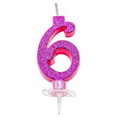 CANDELINA MINI NUMERALE CM.7 NR.6 FUXIA GLITTER