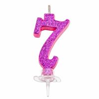 CANDELINA MINI NUMERALE CM.7 NR.7 FUXIA GLITTER