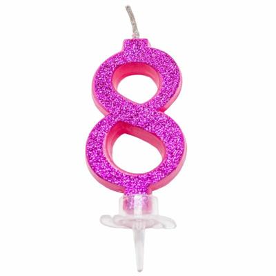 CANDELINA MINI NUMERALE CM.7 NR.8 FUXIA GLITTER