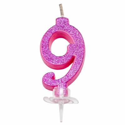 CANDELINA MINI NUMERALE CM.7 NR.9 FUXIA GLITTER