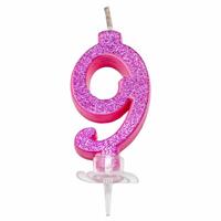 CANDELINA MINI NUMERALE CM.7 NR.9 FUXIA GLITTER