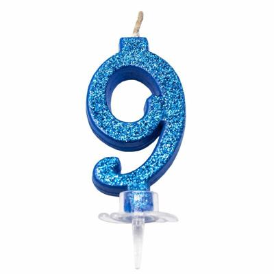 CANDELINA MINI NUMERALE CM.7 NR.9 BLUE GLITTER