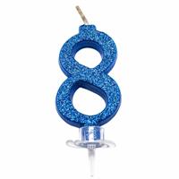 CANDELINA MINI NUMERALE CM.7 NR.8 BLUE GLITTER