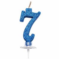 CANDELINA MINI NUMERALE CM.7 NR.7 BLUE GLITTER