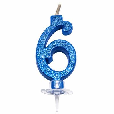 CANDELINA MINI NUMERALE CM.7 NR.6 BLUE GLITTER