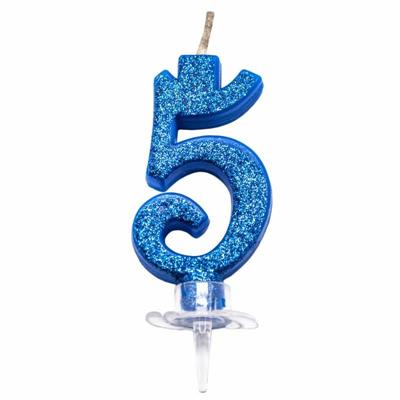 CANDELINA MINI NUMERALE CM.7 NR.5 BLUE GLITTER