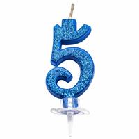 CANDELINA MINI NUMERALE CM.7 NR.5 BLUE GLITTER