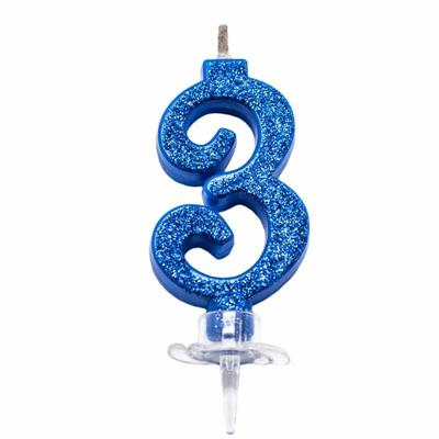 CANDELINA MINI NUMERALE CM.7 NR.3 BLUE GLITTER