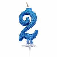 CANDELINA MINI NUMERALE CM.7 NR.2 BLUE GLITTER