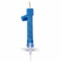 CANDELINA MINI NUMERALE CM.7 NR.1 BLUE GLITTER