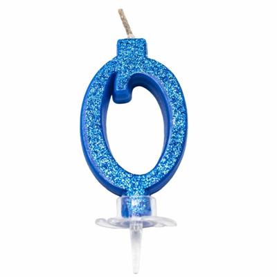 CANDELINA MINI NUMERALE CM.7 NR.0 BLUE GLITTER