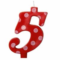 CANDELINA NUMERALE MAX  CM.12 NR.5 POIS ROSSO