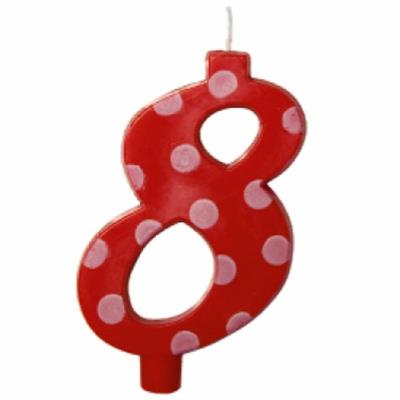 CANDELINA NUMERALE MAX  CM.12 NR.8 POIS ROSSO