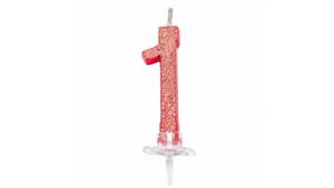 CANDELINA MINI NUMERALE CM.7 NR.1 ROSSA GLITTER