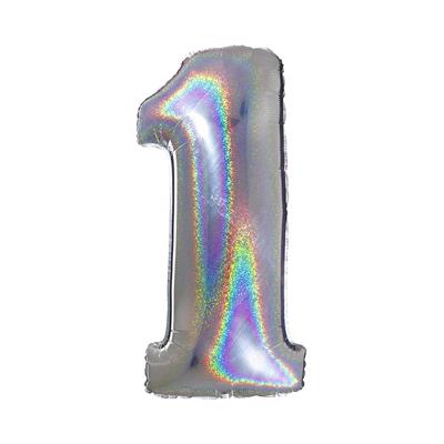 PALLONE FOIL GLITTER    SILVER CM.100 NUMERO 1