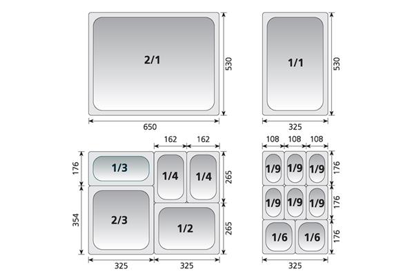 BACINELLA INOX 1-9 H. 65 MM.176X108