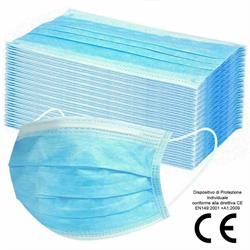 MASCHERINE PROTETTIVE 3 VELI C/ELASTICO AZZURRA DPI CE