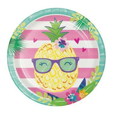 PIATTI CARTA CM.23 PZ.8  TROPICAL ANANAS/FENICOTTERO