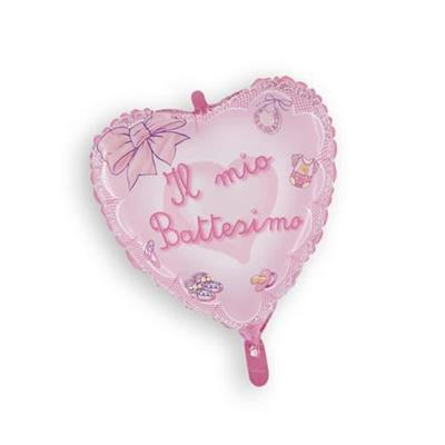 PALLONE FOIL CUORE IL MIO BATTESIMO ROSA D.45