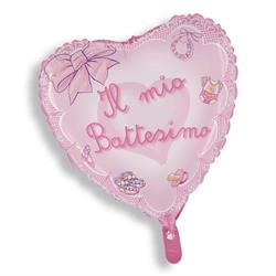 PALLONE FOIL CUORE BATTESIMO D.80 ROSA