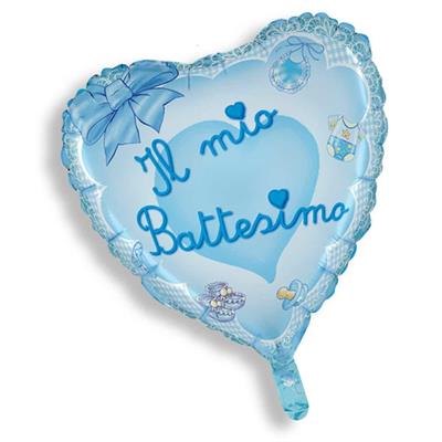 PALLONE FOIL CUORE BATTESIMO D.80 CELESTE