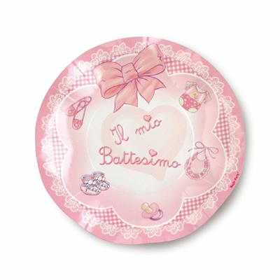 PIATTI CARTA BATTESIMO  ROSA CM.21 PZ.10