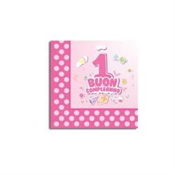 TOVAGLIOLI 33X33 3 VELI 1 COMPLEANNO ROSA PZ.20