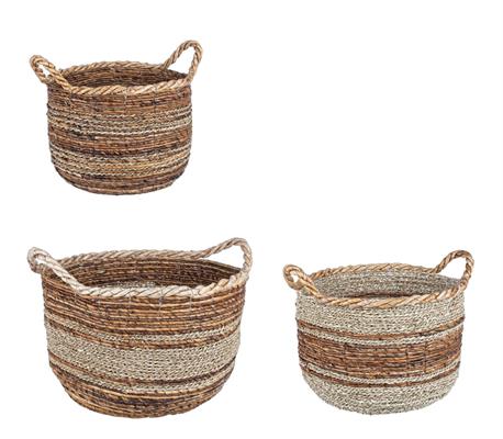 CESTA IN RATTAN NATURAL E ARANCIO D.34 CON MANICI