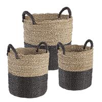 CESTA IN RATTAN NATURAL E NERO D.28X30 H. CON MANICI