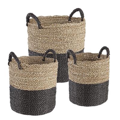 CESTA IN RATTAN NATURAL E NERO D.34X35 H. CON MANICI