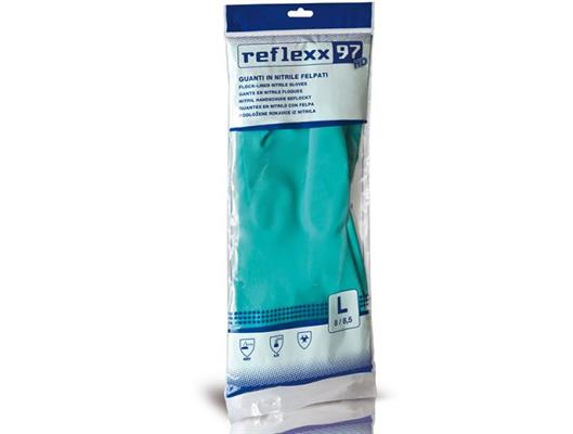 GUANTI NITRILE FELPATI  R 97 MEDIO VERDE RIUTILIZZABILE Gr.63