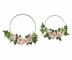 SET 2 CERCHI METALLO GOLD CON ROSE ROSA