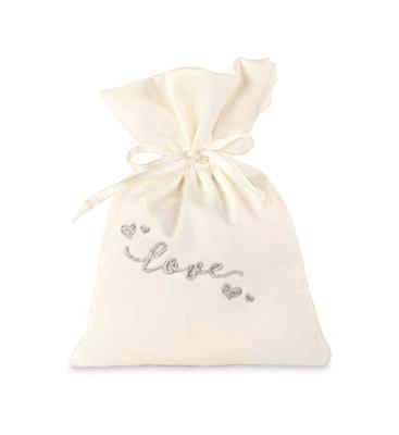 SACCHETTO RASO BIANCO LOVE SILVER 10X14