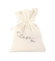 SACCHETTO RASO BIANCO LOVE SILVER 10X14