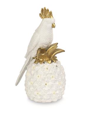 PAPAGALLO RESINA CON LED SU ANANAS GOLD H.16