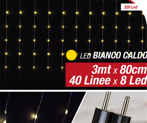 LUCI TENDA 320 LED BIANCA CALDA MT.4 FILO BIANCO