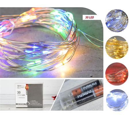 LUCI  30 NANOLED MULTICOLOR A BATTERIA FILO RAME