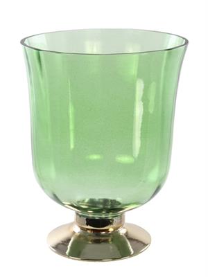 VASO VETRO DIAM.16X20 H. VERDE CON BASE ORO