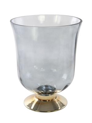 VASO VETRO DIAM.24X30 H. GRIGIO CON BASE ORO